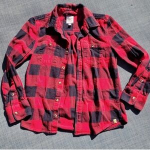 True Craft Buffalo Plaid Button Up Shirt  Red And Black Boys Size Small